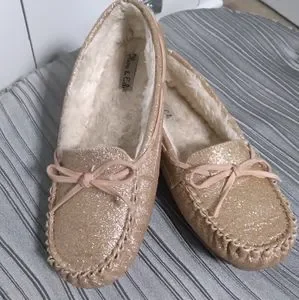 Rose gold glitter moccasins sales